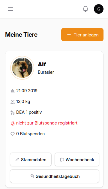 Das neue Dashboard in der Haustier-App
